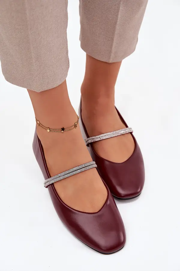 Boto Ženske balerinke z bleščečimi naramnicami, bordo