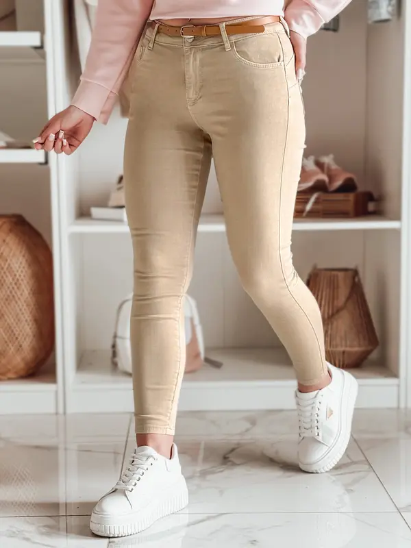 DStreet Ženske bež kavbojke CLARET s pasom