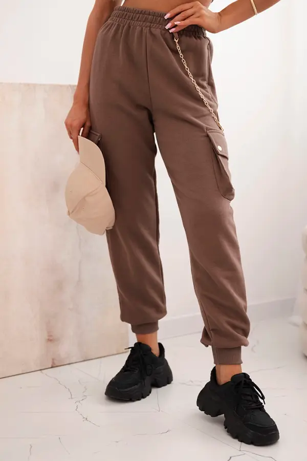 Kesi Ženske bombažne cargo hlače z žepi in verižico