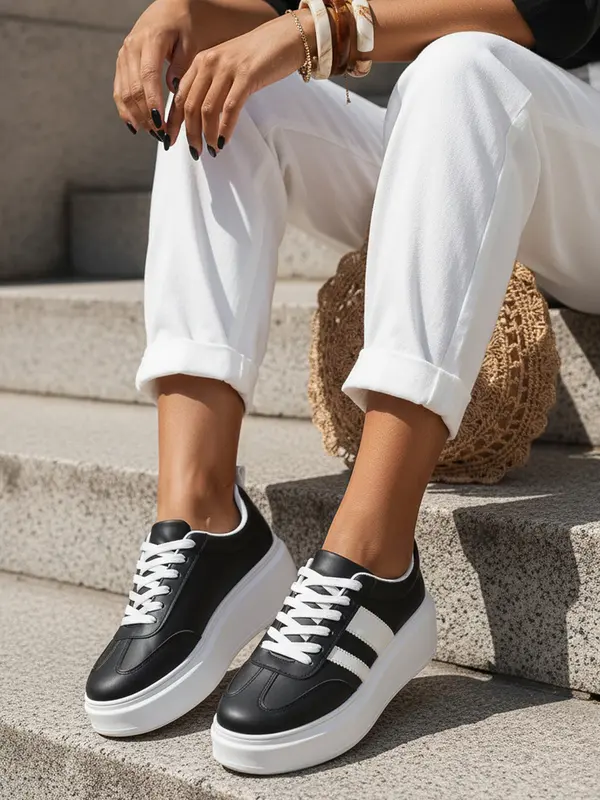 DStreet Ženske črno-bele superge s platformo