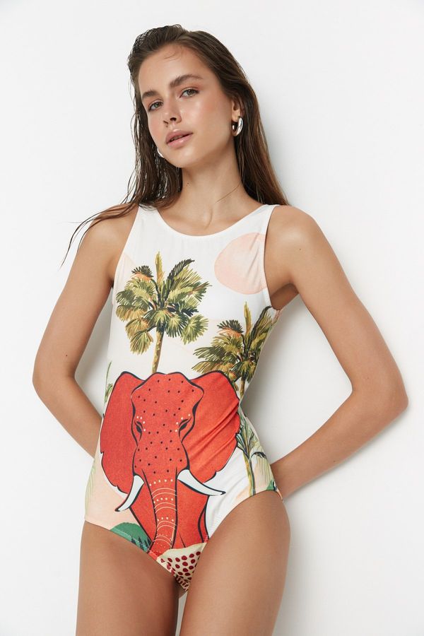 Trendyol Ženske enodelne kopalke Trendyol Tropical Patterned