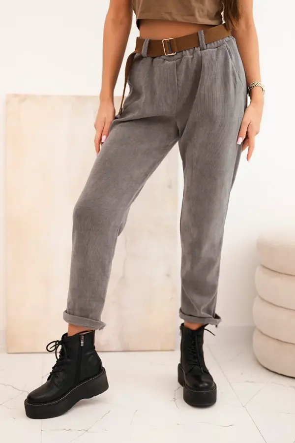 Kesi Włoski Ženske hlače s pasom v temno sivi barvi