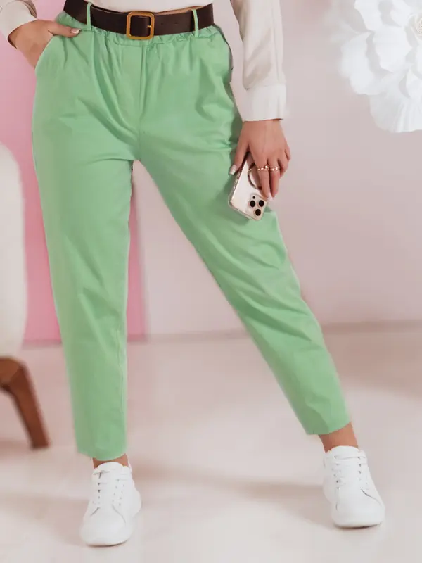 DStreet Ženske hlače SOFELIA s pasom, svetlo zelene