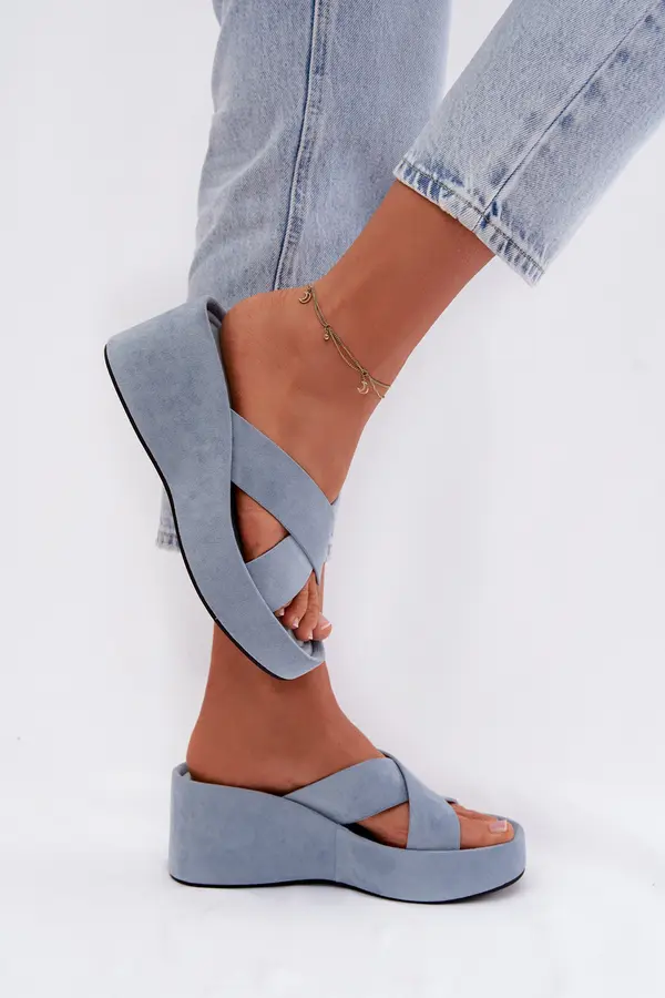 Boto Ženske japonke s platformo iz eko semiša, modre