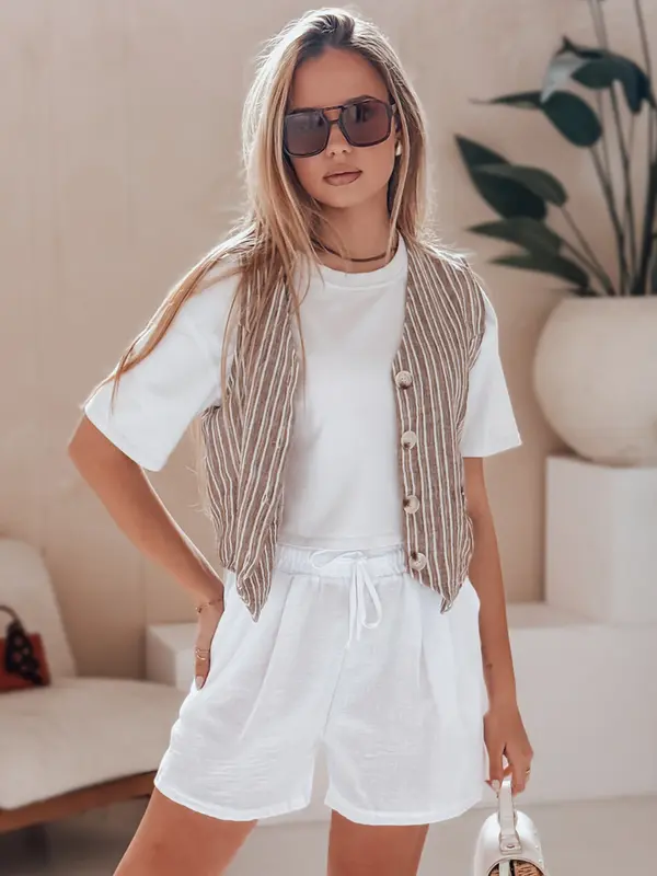 DStreet Ženske lanene kratke hlače RELAX TIME bele barve