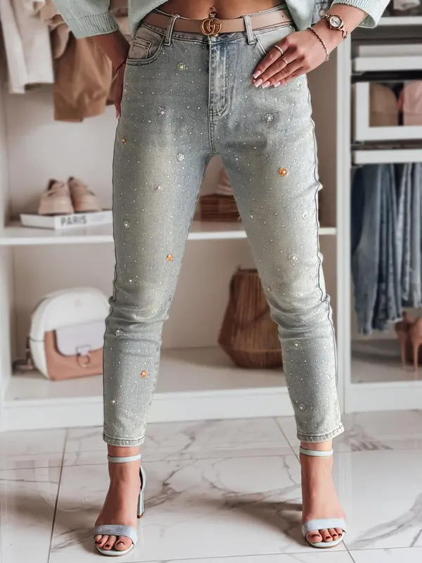 DStreet Ženske oprijete kavbojke s cvetličnimi biseri