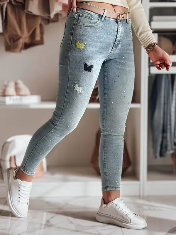 DStreet Ženske oprijete kavbojke z okraski LUMITTA