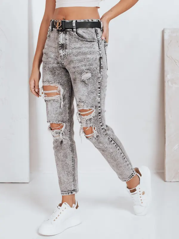 DStreet Ženske push-up kavbojke z luknjami, sive