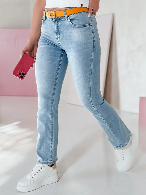 DStreet Ženske ravne kavbojke s pasom TENDJEN modre barve