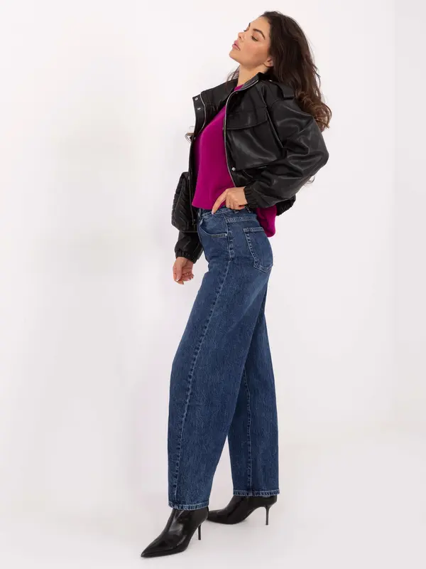 Re-Dress Ženske ravne kavbojke v temno modri barvi