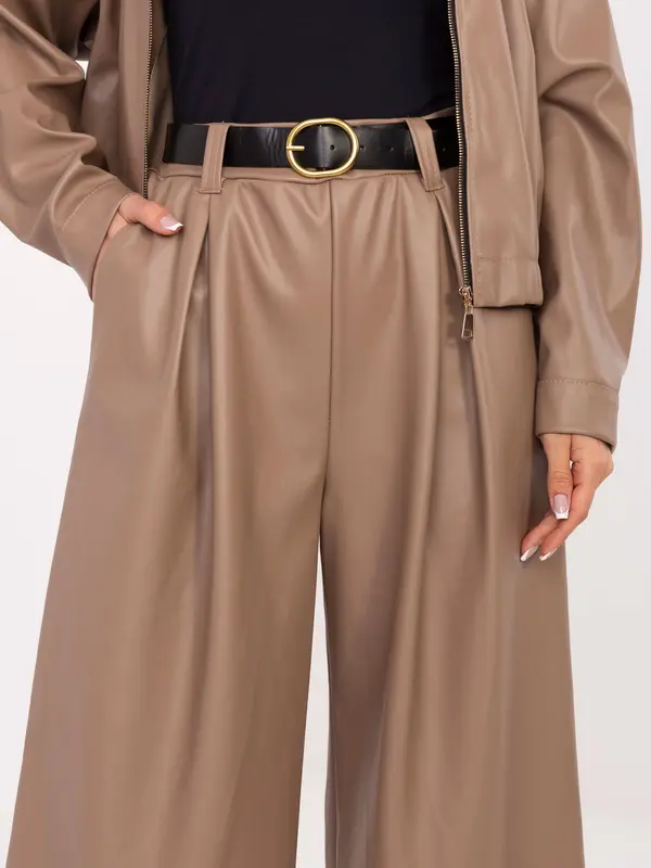 RUE PARIS Ženske široke hlače v temno bež barvi