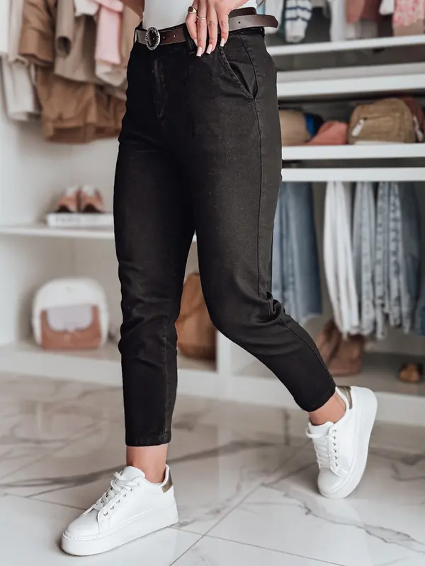 DStreet Ženske slim fit hlače s pasom TAIRONIK črne barve