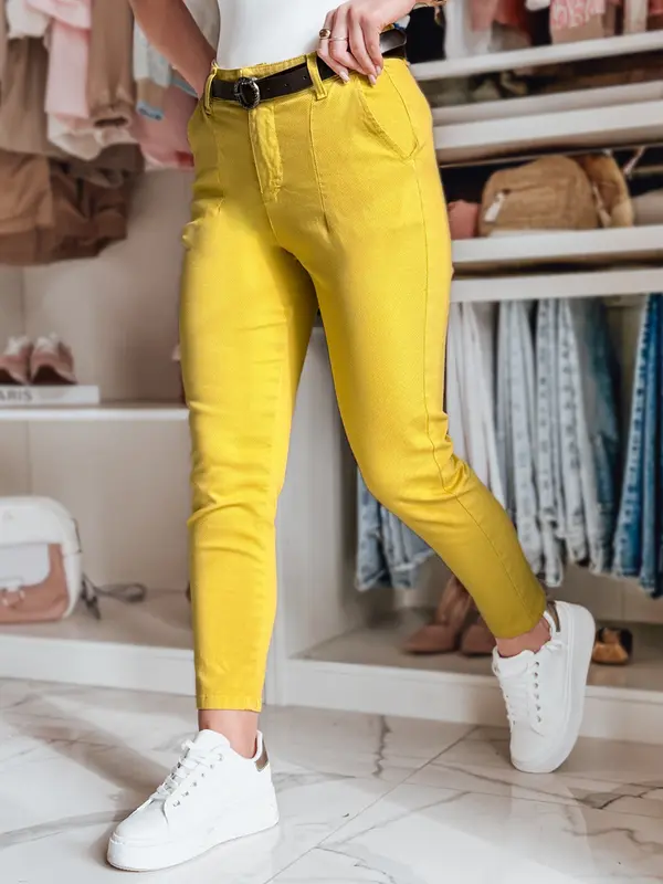 DStreet Ženske slim fit hlače TAIRONIK s pasom, gorčične barve