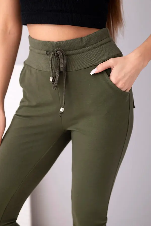 Kesi Ženske trenirke z visokim pasom Kesi, kaki