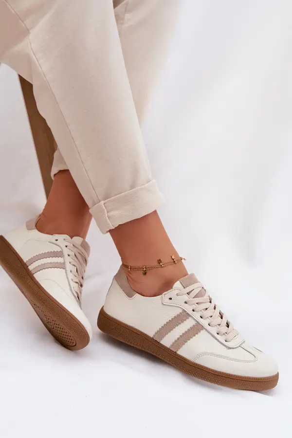 Zazoo Ženske usnjene nizke superge Zazoo N1068 bež