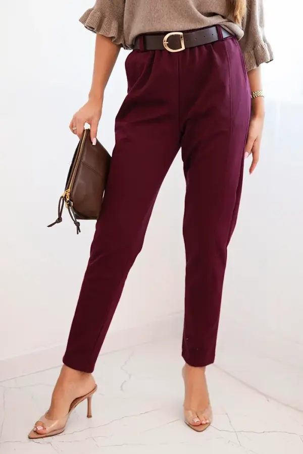 Kesi Włoski Ženske viskozne hlače s pasom, bordo
