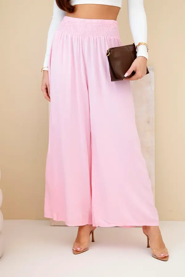 Kesi Włoski Ženske viskozne palazzo hlače svetlo roza barve