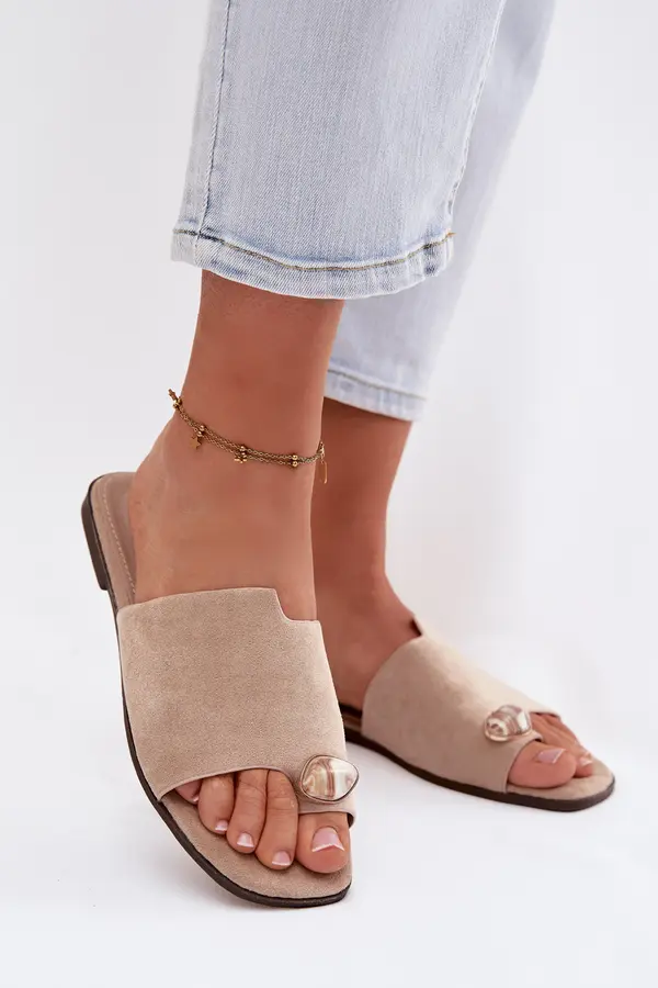 Boto Ženski bež copati iz eko semiša