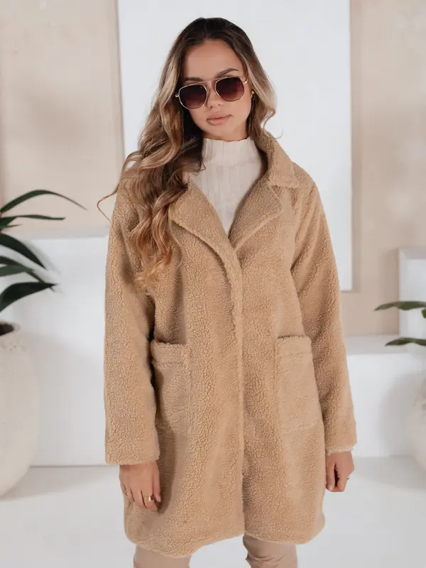 DStreet Ženski bež plašč s teddyjem