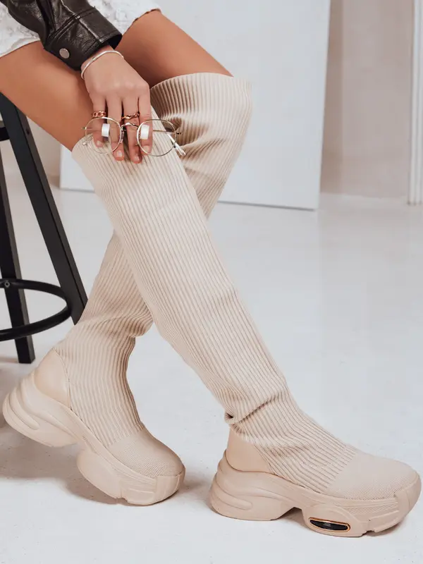 DStreet Ženski bež škornji čez kolena