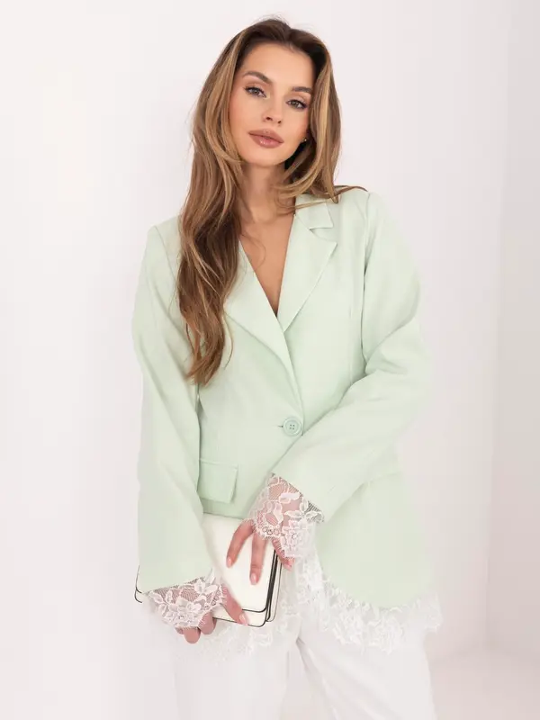 Factory Price Ženski blazer barve mete s čipkasto obrobo