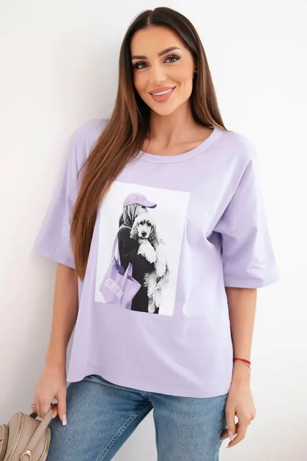 Kesi Włoski Ženski bombažni top Kesi oversize s kratkimi rokavi