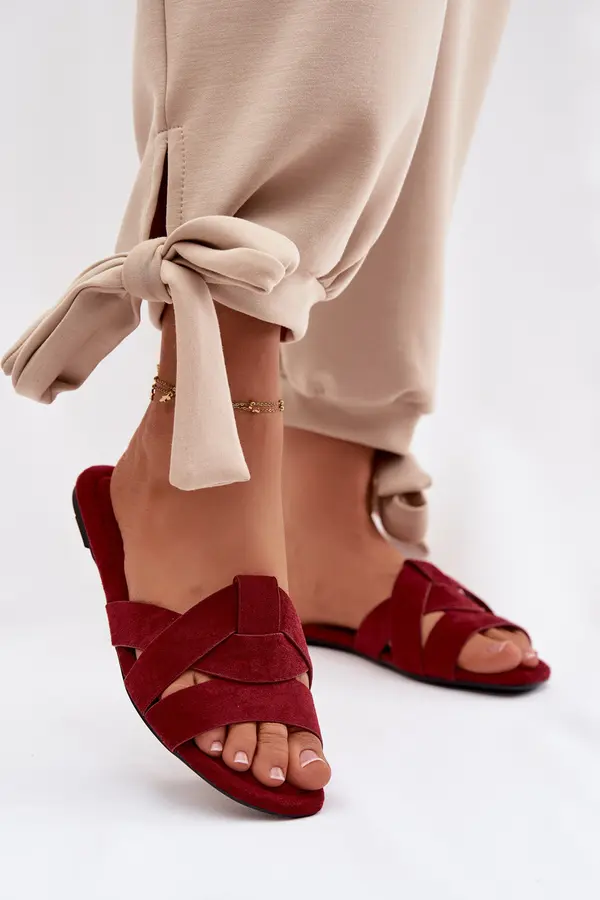 Boto Ženski copati iz eko semiša v bordo barvi