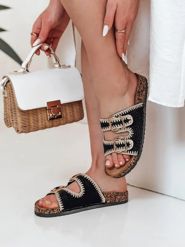 DStreet Ženski copati iz plute KORKARTA črne barve