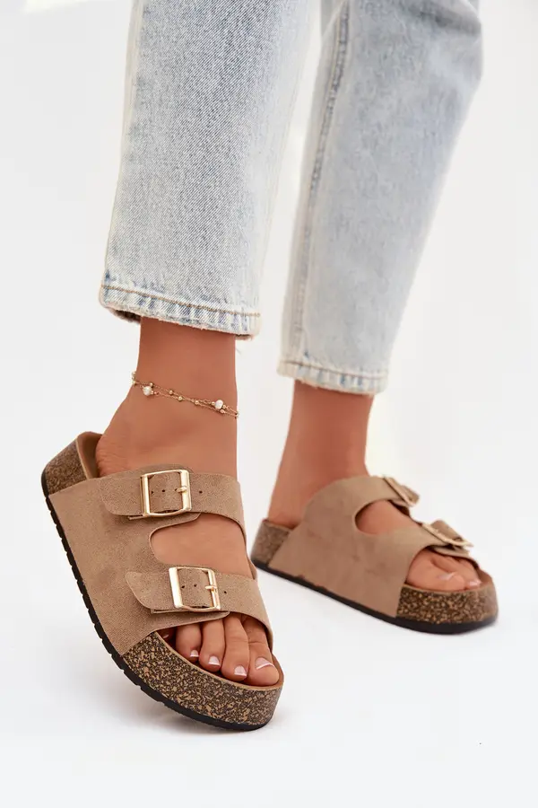 Boto Ženski copati iz plute z zlatimi zaponkami