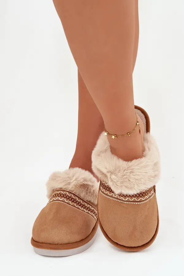 Boto Ženski copati s krznom in vezenjem Camel Devianne