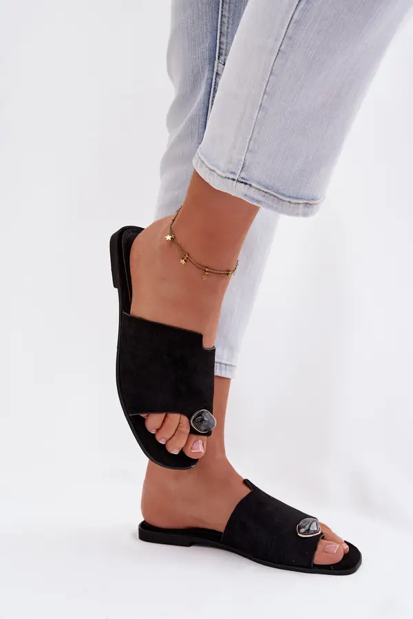 Boto Ženski črni copati iz eko semiša Selavine