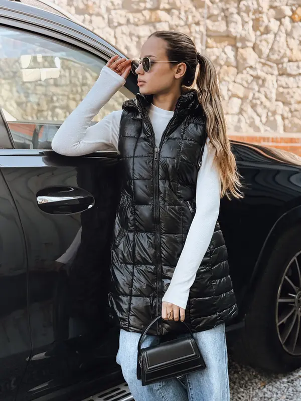 DStreet Ženski črni prešit brezrokavnik s kapuco