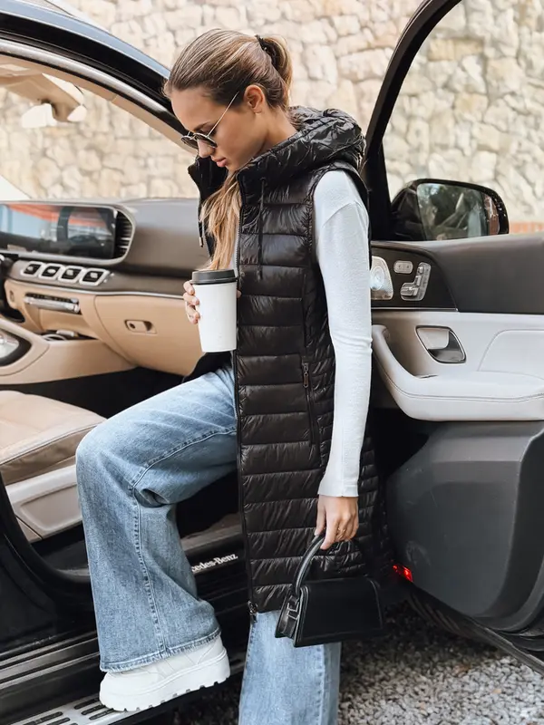 DStreet Ženski črni prešit brezrokavnik s kapuco