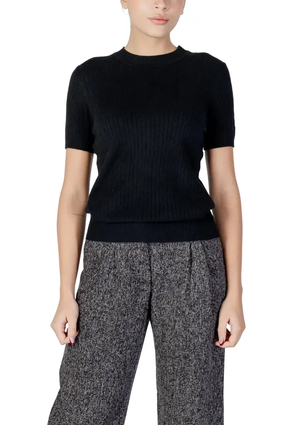 Choral Ženski črni pulover s kratkimi rokavi