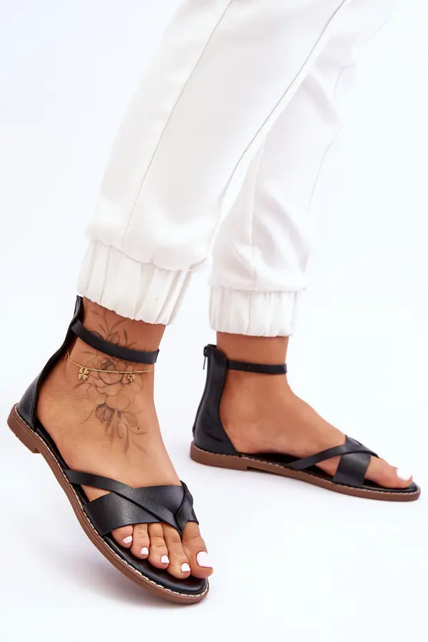 Boto Ženski črni sandali z zadrgo