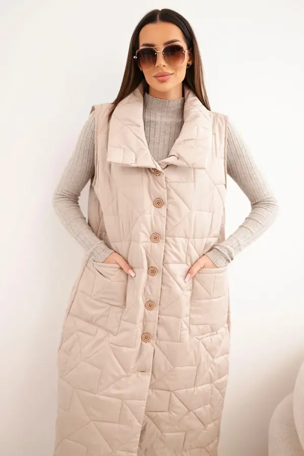 Kesi Włoski Ženski dolg prešit brezrokavnik z žepi