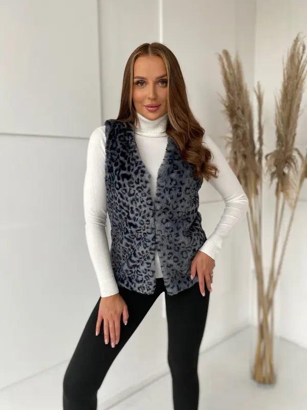 Yups Ženski grafitni telovnik z leopardjim vzorcem