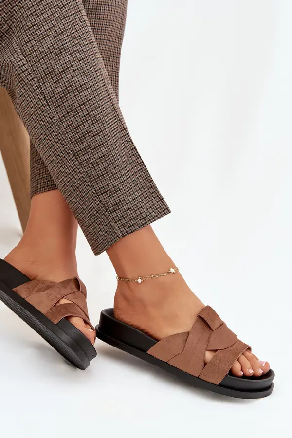 Boto Ženski japonki iz eko semiša s paščki, rjavi