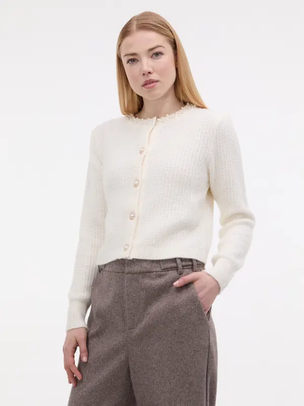 Orsay Ženski kardigan kremne barve z aplikacijo ORSAY