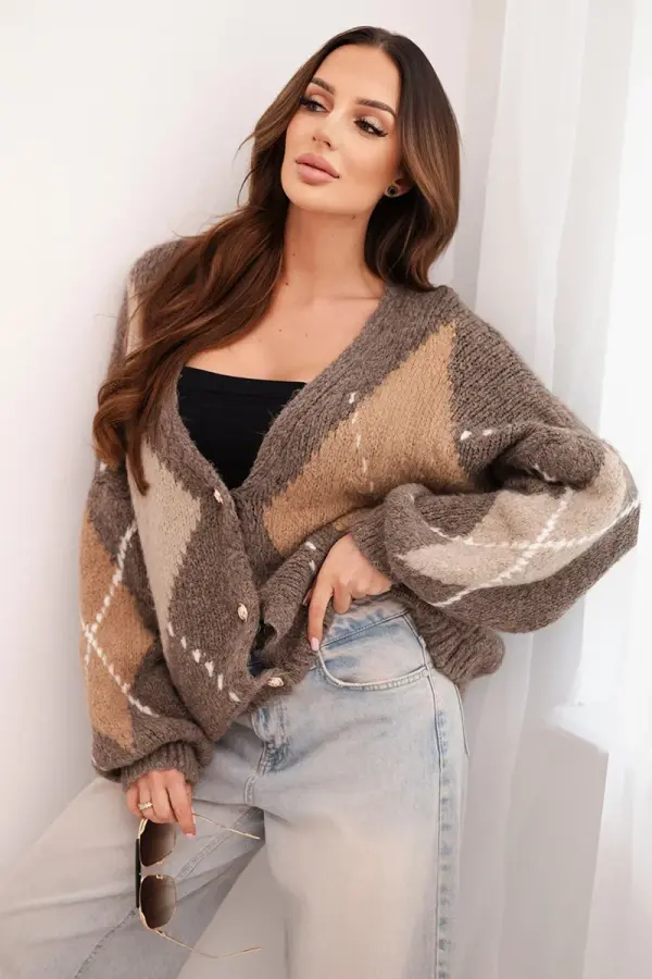 Kesi Włoski Ženski kardigan z diamantnim vzorcem