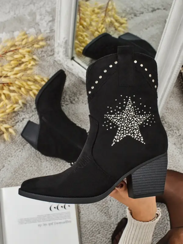 Resti Ženski kavbojski škornji s peto in okrasno zvezdo
