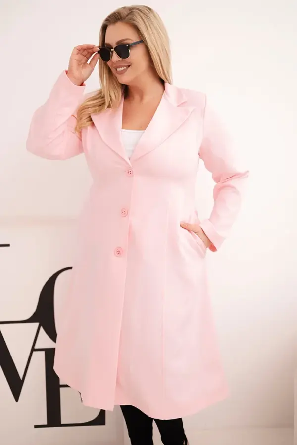 Kesi Włoski Ženski klasični plašč Kesi Plus Size, sladko roza