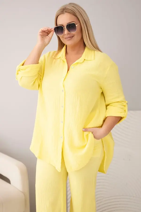 Kesi Włoski Ženski komplet iz muslina Kesi, plus size, rumene barve