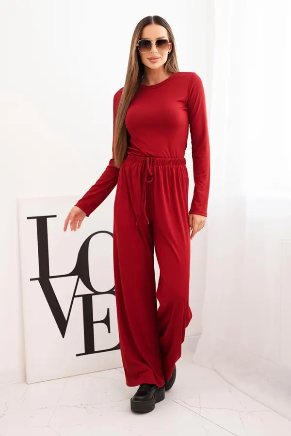 Kesi Włoski Ženski komplet iz viskoze z bluzo in širokimi hlačami