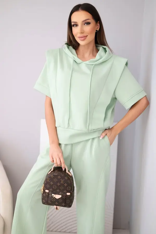 Kesi Włoski Ženski komplet Kesi Włoski s kapuco in hlačami, temno mint barve