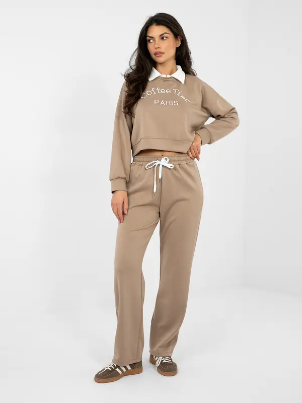 Italy Moda Ženski komplet trenirk v temno bež barvi