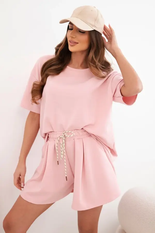 Kesi Włoski Ženski komplet z visokim pasom v pudrasto roza barvi