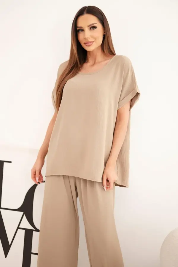 Kesi Włoski Ženski komplet za večje velikosti: bluza in hlače