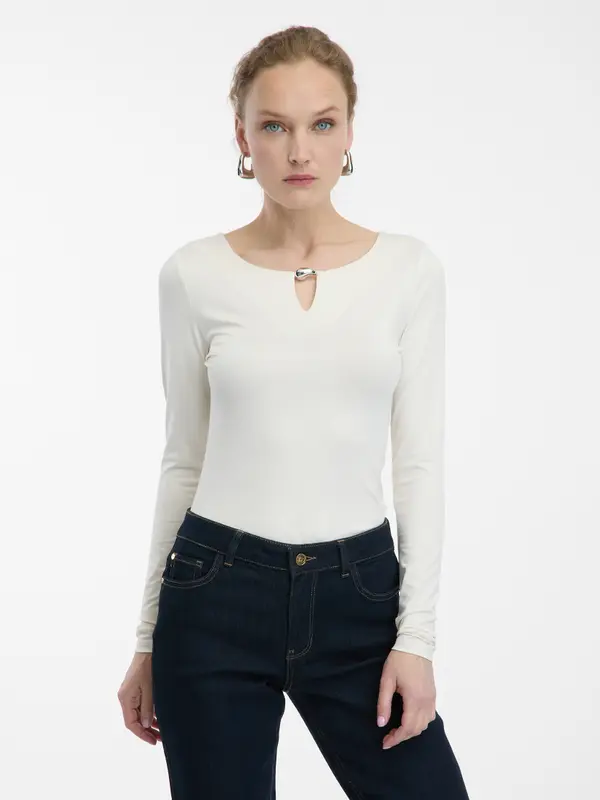 Orsay Ženski kremni top z dolgimi rokavi