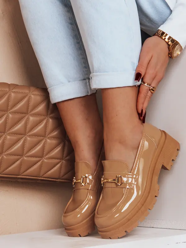 DStreet Ženski lakirani mokasini ELEGANCI kaki